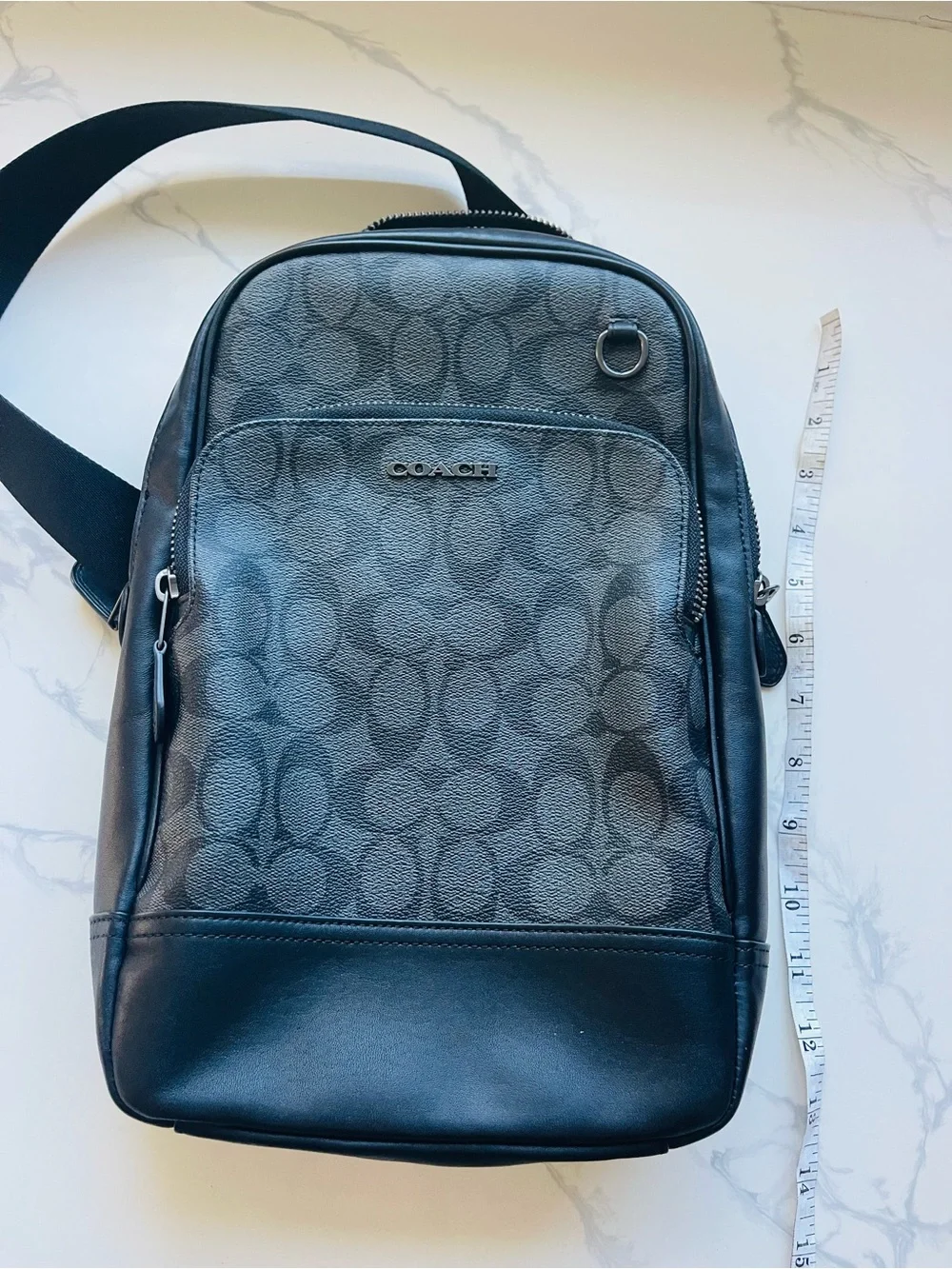 Coach Men's Black Signature Monogram Sling Backpack